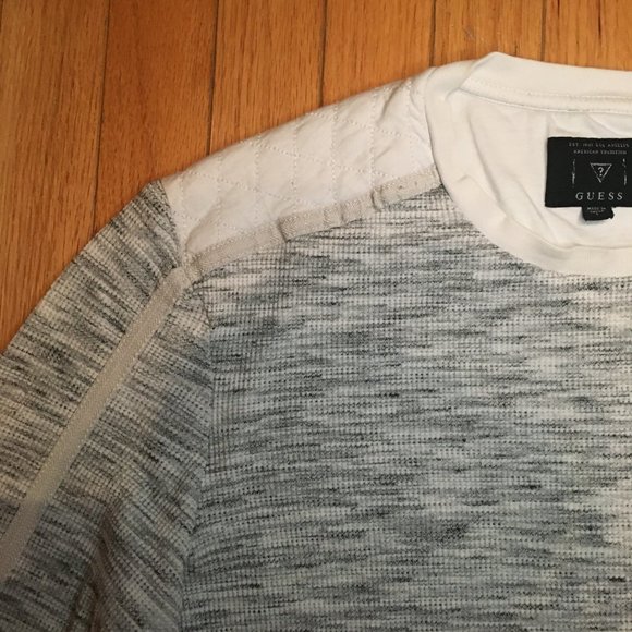 GUESS LONG SLEEVE SHIRT/SWEATSHIRT MENS WHITE AND GREY QUILTED SHOULDERS SIZE L - Picture 4 of 11